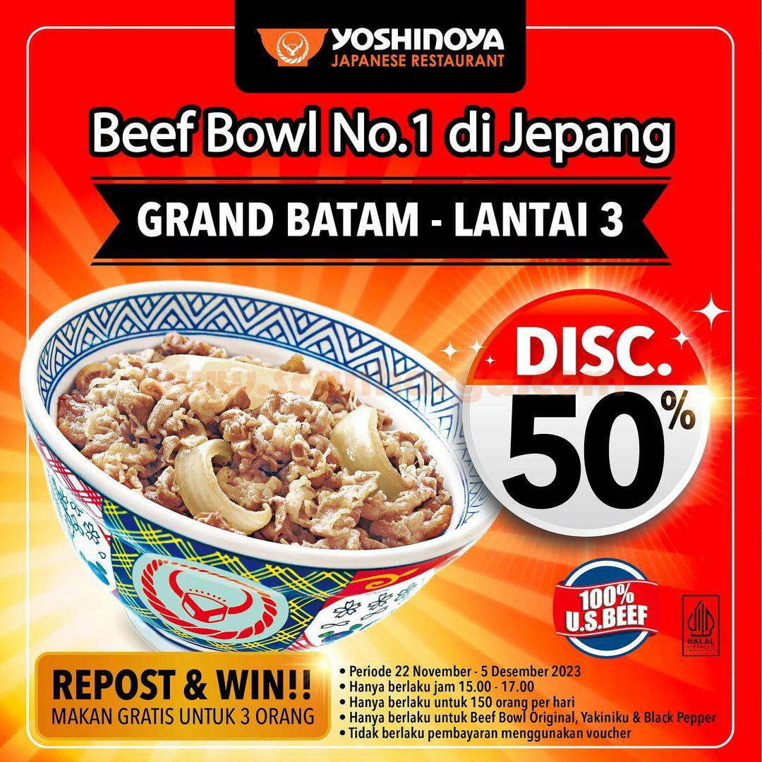 Promo YOSHINOYA GRAND BATAM OPENING – DISKON 50% + GRATIS MERCHANDISE